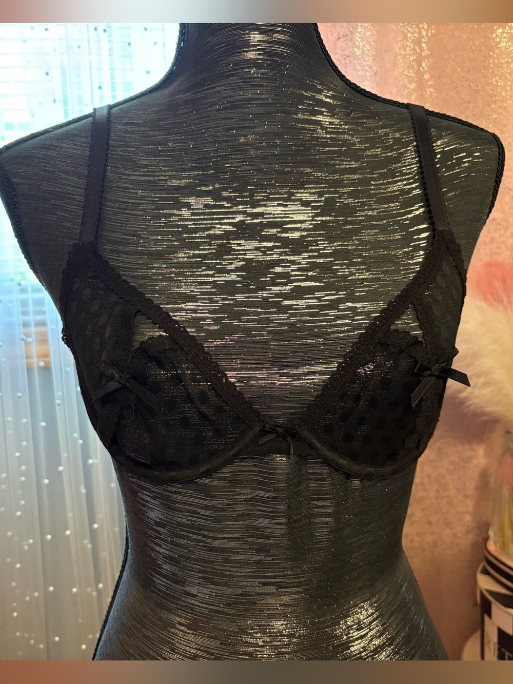 Sam Edelman Black Sheer Dot Underwire Bra